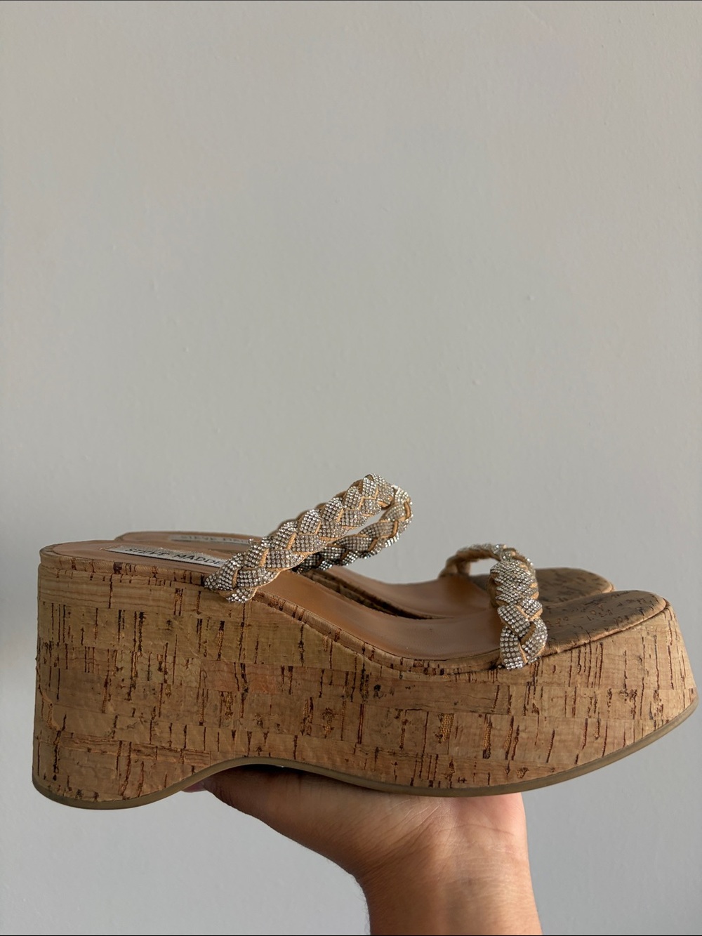 Steve Madden Woven Bead Detail Cork Platform Sandal - Neutral